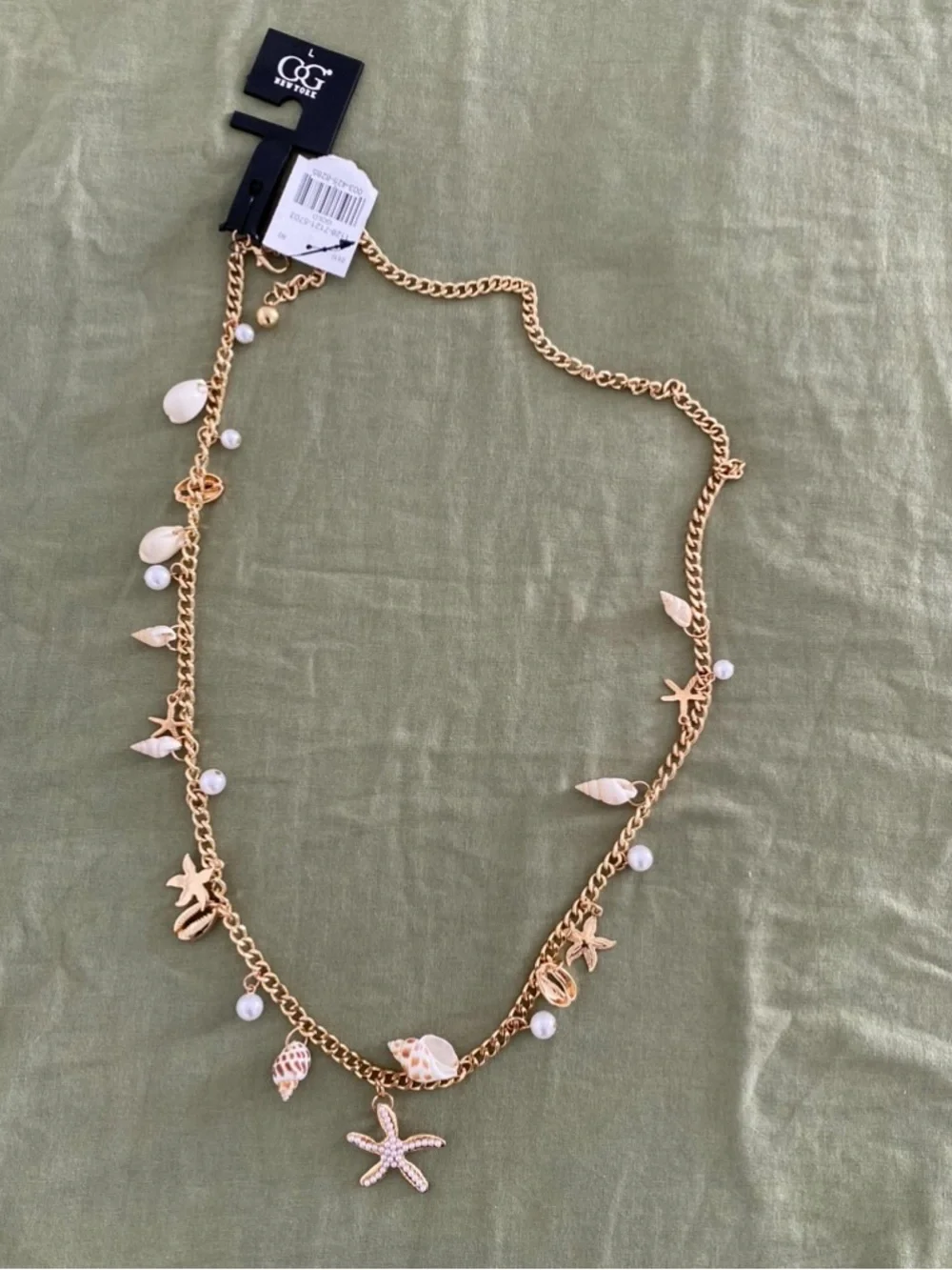 Gold-Tone Seashell Charm Necklace with Pearls